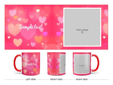 Heart Symbols With Dark Pink Background Design On Dual Tone Red Mug
