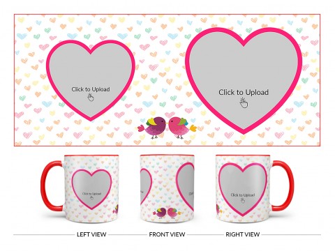 Love Symbol Pattern Background With 2 Heart Shape Pic Upload Upload Design On Dual Tone Red Mug