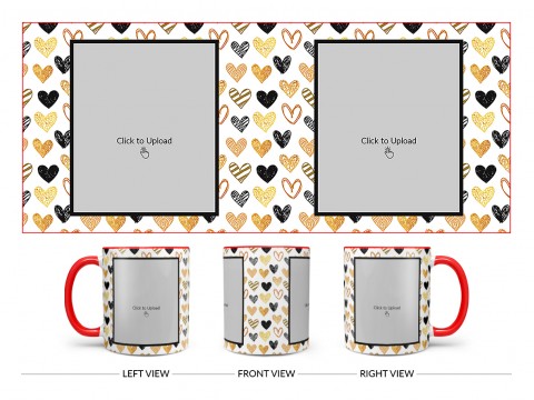 Love Symbols Pattern Background With Couple Of Pic Upload Upload Design On Dual Tone Red Mug