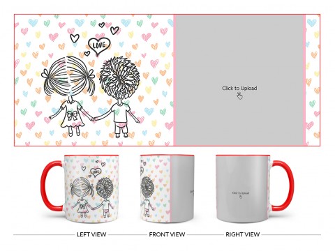 Young Couple Starting Journey For Love / Life Design On Dual Tone Red Mug