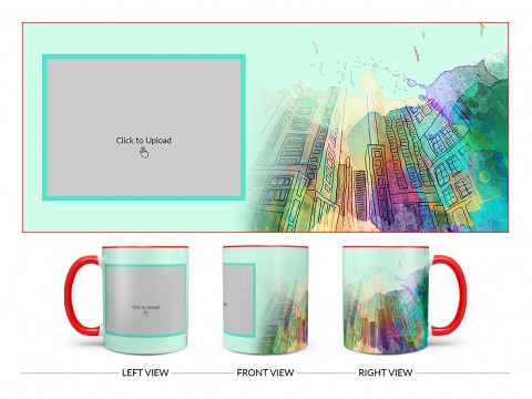 Artistic Building Painting Background Design On Dual Tone Red Mug