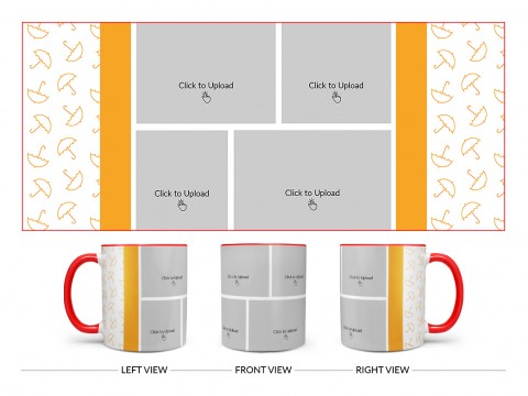 Orange Colour Umbrella Pattern Background With 4 Pic Upload Upload Design On Dual Tone Red Mug