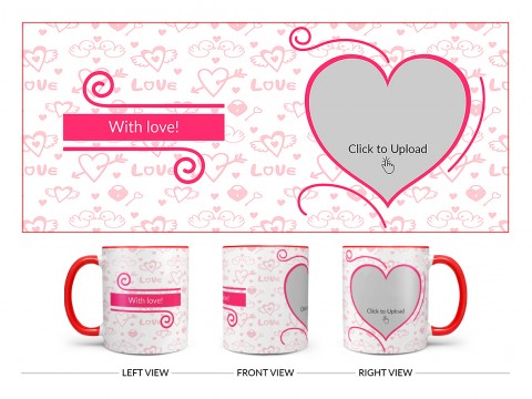 Love Pattern Background With Pink Heart Design On Dual Tone Red Mug