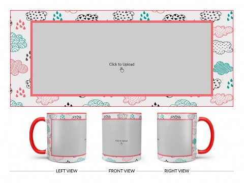 Clouds And Rain Drops Background With Large Single Pic Upload Design On Dual Tone Red Mug