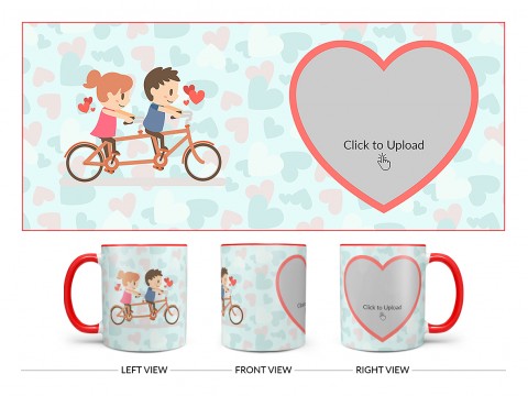 Couple Cycling In Love Symbol Pattern Background Design On Dual Tone Red Mug