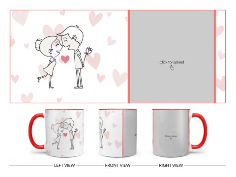 Lovers Enjoying In Love Rain Design On Dual Tone Red Mug