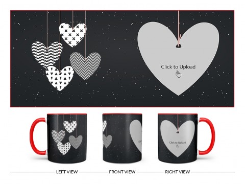 Heart Symbols Hanging In The Sky With Stars Background Design On Dual Tone Red Mug