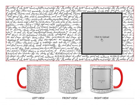 Cursive Writing Background With Square Pic Upload Design On Dual Tone Red Mug