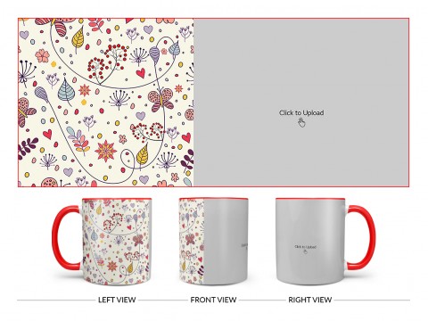 Multiple Trees, Flower & Butterfly’s Pattern Background Design On Dual Tone Red Mug