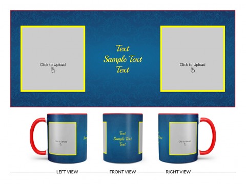 Dark Blue Flower Pattern Background With Yellow border Design On Dual Tone Red Mug