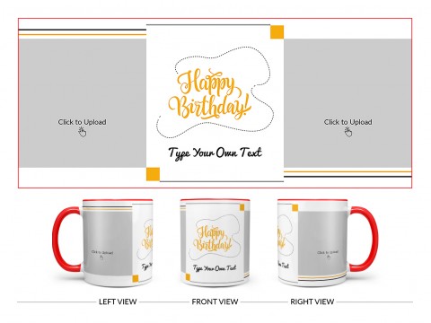 Boy Friend Birthday With 2 Square Pic Upload Design On Dual Tone Red Mug