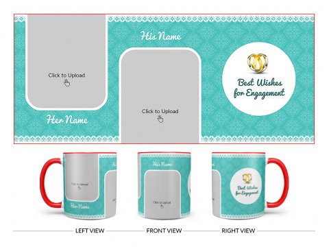Best Wishes For Engagement With Couple Pic Upload Design On Dual Tone Red Mug