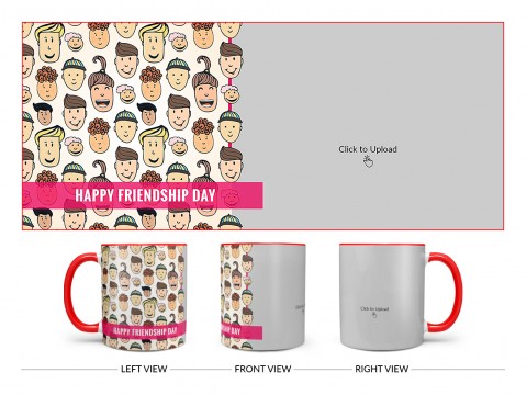 Happy Friendship Day With Friends Cartoon Heads Design On Dual Tone Red Mug