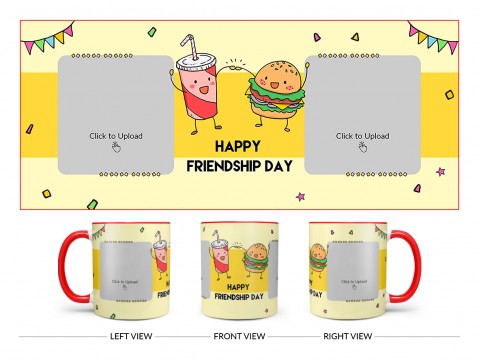 Happy Friendship Day Coke And Burger Design On Dual Tone Red Mug