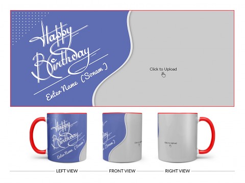 Blue Wave Design With Happy Birthday Text Design On Dual Tone Red Mug