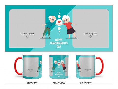 Grandparents Day With 2 Pic Upload Design On Dual Tone Red Mug
