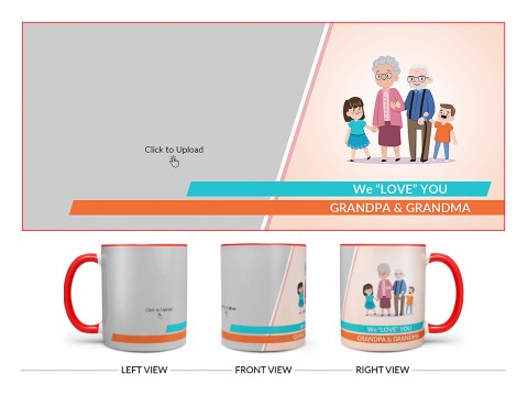 Grand Parents With Grand Children’s Design On Dual Tone Red Mug
