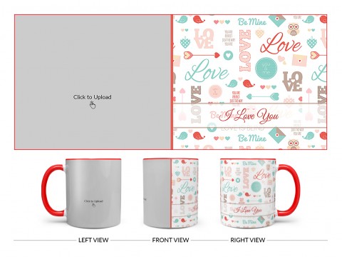 Love, You & Me, Birds Pattern Background Design On Dual Tone Red Mug