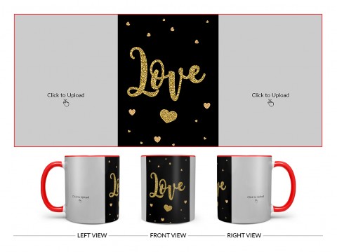 Gold Textured Love Design On Dual Tone Red Mug