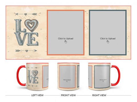Vintage Background With Love Text Design On Dual Tone Red Mug