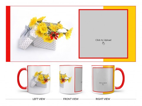 Yellow Color Flowers in Basket Design On Dual Tone Red Mug
