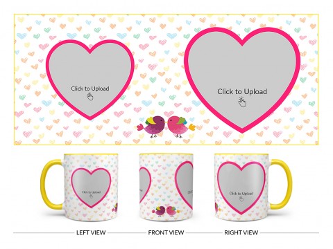 Love Symbol Pattern Background With 2 Heart Shape Pic Upload Upload Design On Dual Tone Yellow Mug