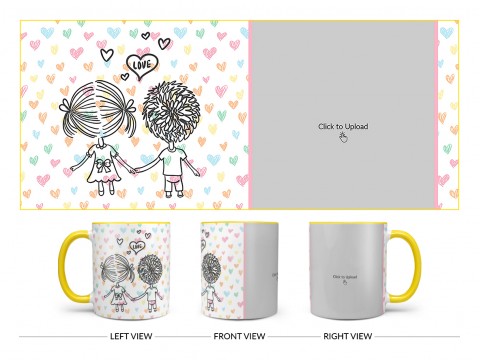 Young Couple Starting Journey For Love / Life Design On Dual Tone Yellow Mug