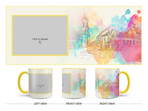 Artistic City Painting Background Design On Dual Tone Yellow Mug