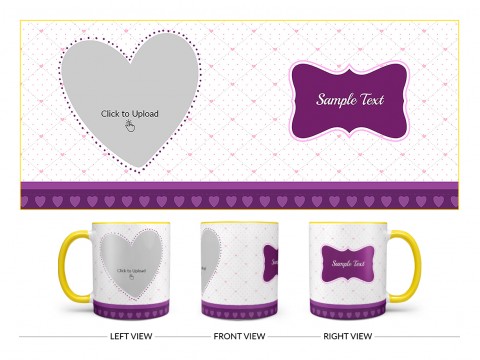 Love Symbol Pic Upload With Dotted border Design On Dual Tone Yellow Mug