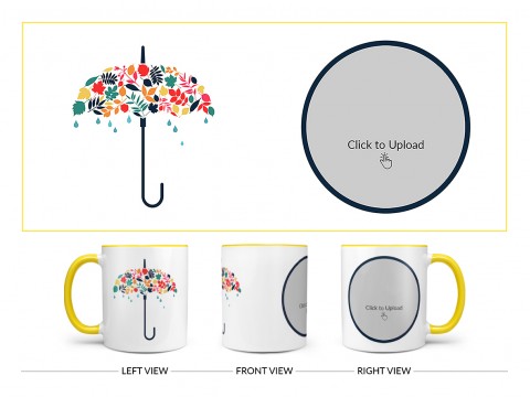 Flower Design Umbrella Design On Dual Tone Yellow Mug