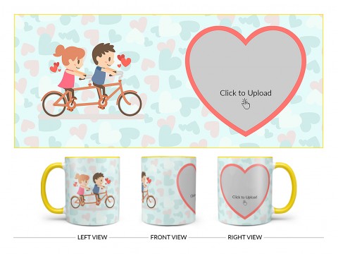 Couple Cycling In Love Symbol Pattern Background Design On Dual Tone Yellow Mug