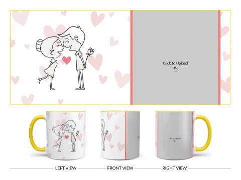 Lovers Enjoying In Love Rain Design On Dual Tone Yellow Mug