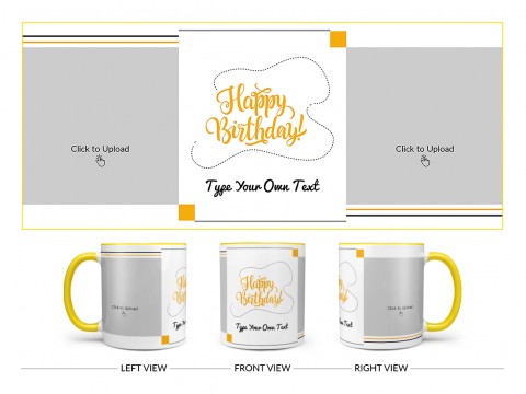 Boy Friend Birthday With 2 Square Pic Upload Design On Dual Tone Yellow Mug