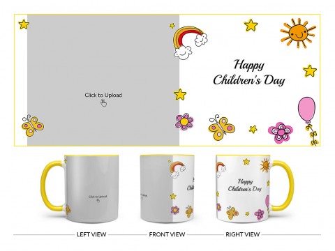 Childrens Day With Cartoon Objects Design On Dual Tone Yellow Mug