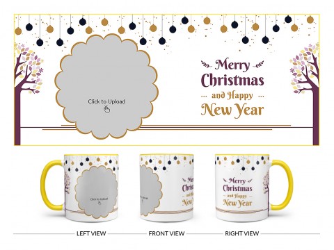 Merry Christmas And Happy New Year Design On Dual Tone Yellow Mug