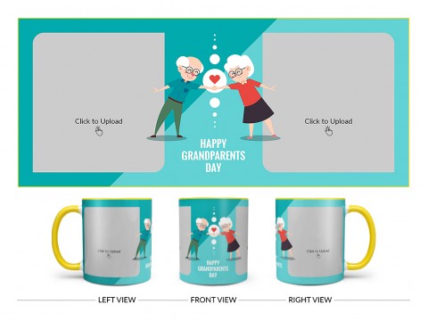 Grandparents Day With 2 Pic Upload Design On Dual Tone Yellow Mug