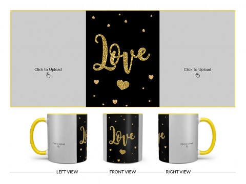 Gold Textured Love Design On Dual Tone Yellow Mug