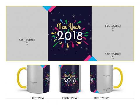 Happy New Year 2018 Design On Dual Tone Yellow Mug