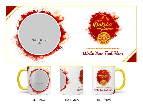 Happy Rakshabandan Design On Dual Tone Yellow Mug
