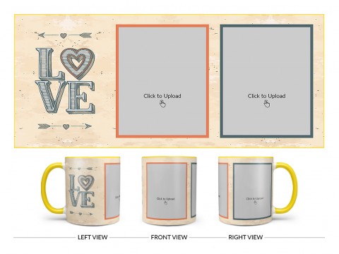 Vintage Background With Love Text Design On Dual Tone Yellow Mug