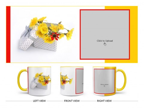 Yellow Color Flowers in Basket Design On Dual Tone Yellow Mug