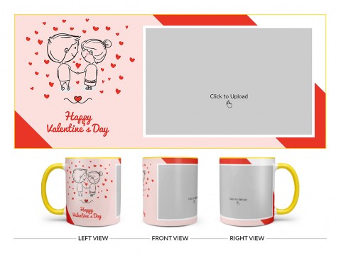 Happy Valentine's Day Design On Dual Tone Yellow Mug