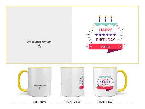 Company Mug With Birthday Message Design On Dual Tone Yellow Mug