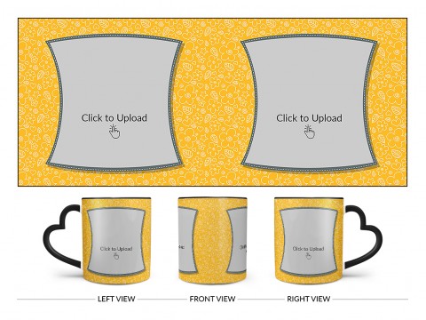 Yellow Colour Background With Flower Pattern Design On Love Handle Dual Tone Black Mug
