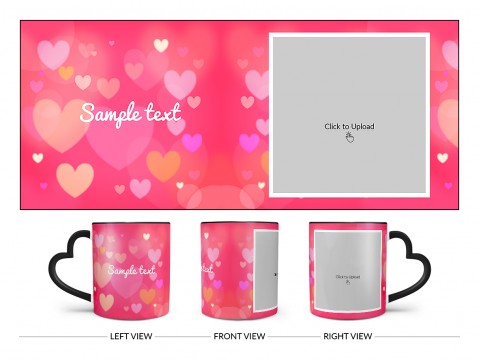 Heart Symbols With Dark Pink Background Design On Love Handle Dual Tone Black Mug