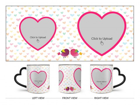 Love Symbol Pattern Background With 2 Heart Shape Pic Upload Upload Design On Love Handle Dual Tone Black Mug