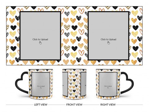 Love Symbols Pattern Background With Couple Of Pic Upload Upload Design On Love Handle Dual Tone Black Mug
