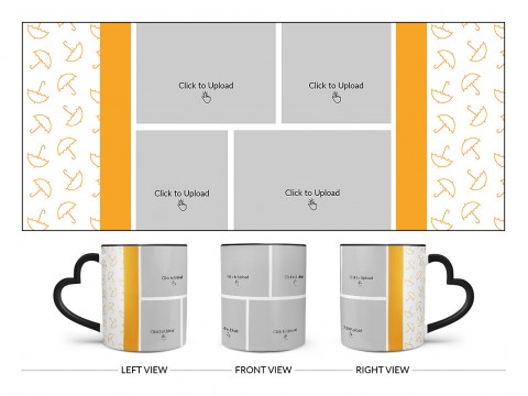 Orange Colour Umbrella Pattern Background With 4 Pic Upload Upload Design On Love Handle Dual Tone Black Mug