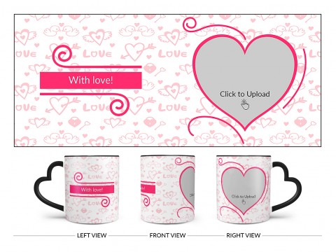Love Pattern Background With Pink Heart Design On Love Handle Dual Tone Black Mug