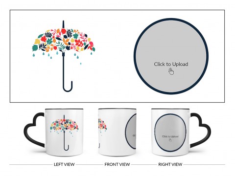 Flower Design Umbrella Design On Love Handle Dual Tone Black Mug